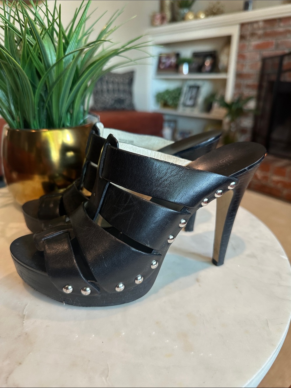 Michael Kors Black Studded Platform Mule Heels